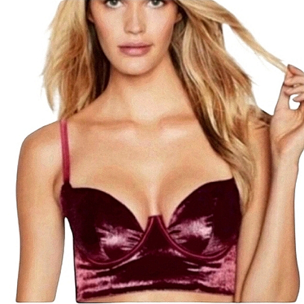 Victoria's Secret Very Sexy Bustier Burgundy Velvet Shimmer Size 34B NWT
